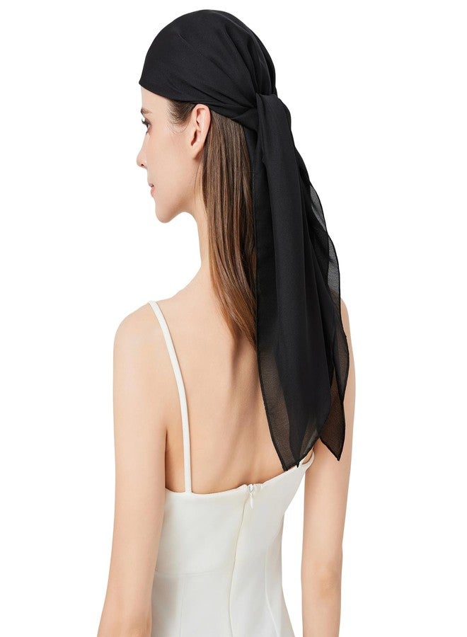 Nonakgado black silk head scarf-women's 35'' square 100% mulberry silk hair neck scarf for wrapping at night(FJ-Black) - Image 1